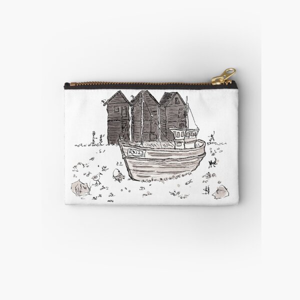 Item preview, Fishing boat in front of net huts in hastings designed and sold by Inky Fingers Illustrations.