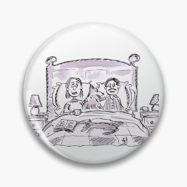 Item preview, couple sitting in bed with the dog and cat designed and sold by Inky Fingers Illustrations.