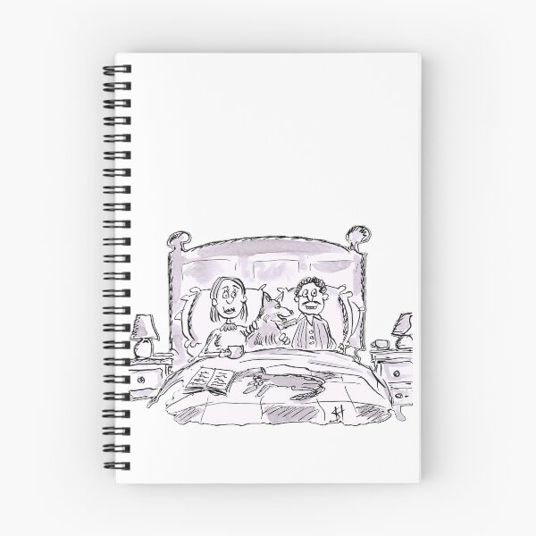Item preview, couple sitting in bed with the dog and cat designed and sold by Inky Fingers Illustrations.