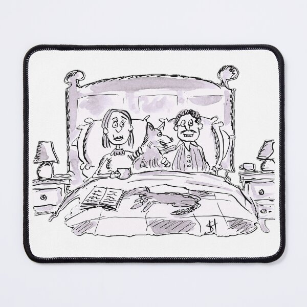 Item preview, couple sitting in bed with the dog and cat designed and sold by Inky Fingers Illustrations.