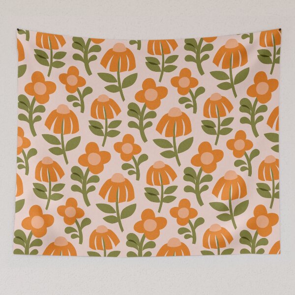 Item preview, Mid Century Mod Flowers in Vintage Orange designed and sold by Perrin Le Feuvre.