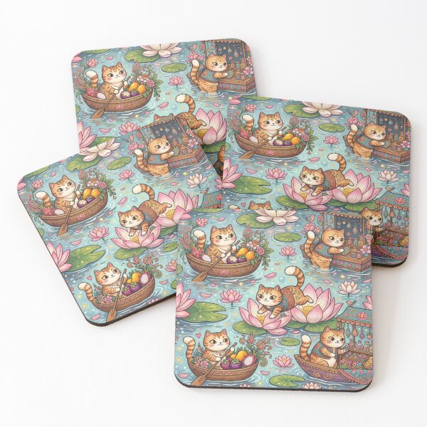 Item preview, Cute Lotus Pond Cats Fantasy Art designed and sold by Iampoji.
