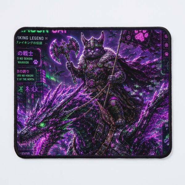 Item preview, Shadowfang-X Cyber Dragon Cat – Neon Viking Rider designed and sold by Neon Riot Studio.