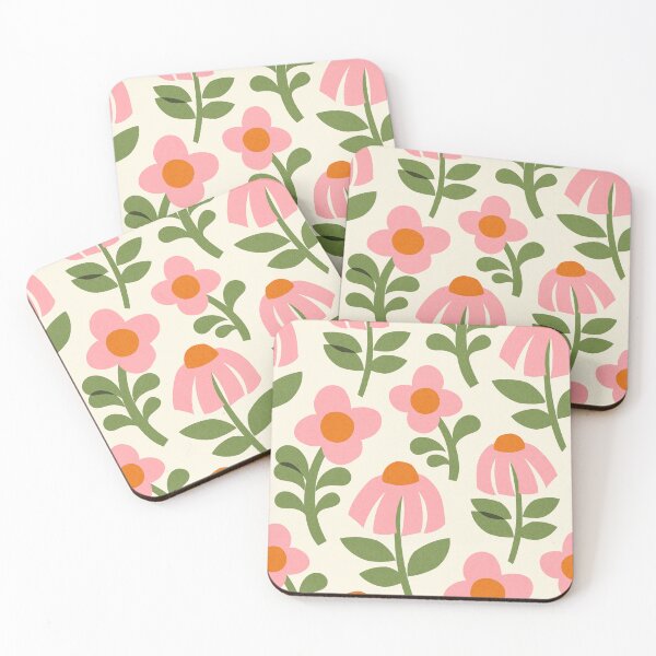 Item preview, Mid Century Mod Flowers in Pink and Green designed and sold by Perrin Le Feuvre.