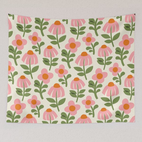 Item preview, Mid Century Mod Flowers in Pink and Green designed and sold by Perrin Le Feuvre.