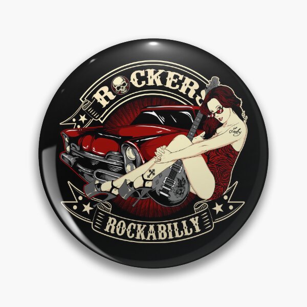 Item preview, Rockabilly Skull Retro Pin Up Girl Guitar Rock And Roll Vintage Rockers designed and sold by MemphisCenter.