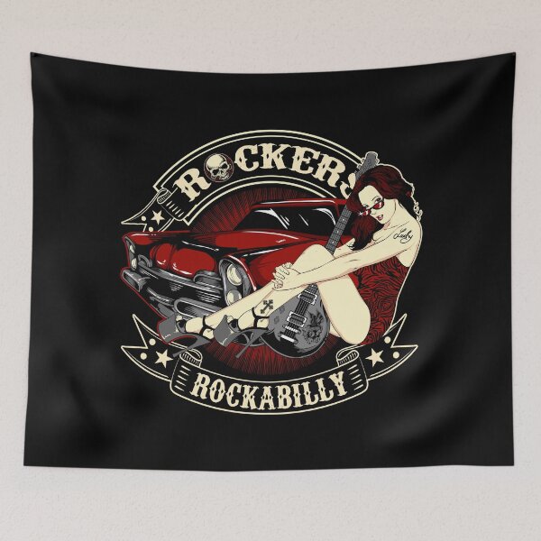 Item preview, Rockabilly Skull Retro Pin Up Girl Guitar Rock And Roll Vintage Rockers designed and sold by MemphisCenter.
