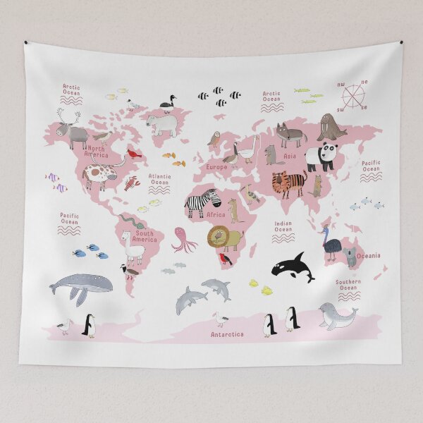 Item preview, Illustrated Pink World Map designed and sold by Carla Daly.