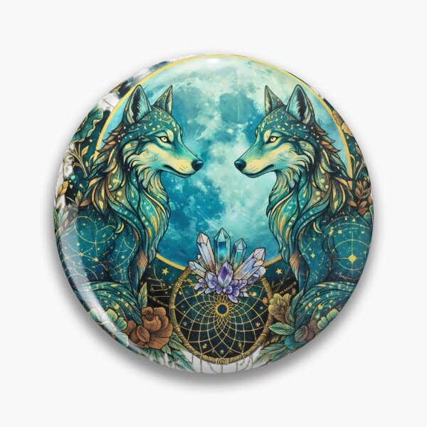 Item preview, Celestial Twin Wolves Full Moon Dreamcatcher Moon Phases Crystal Boho Art designed and sold by Madhav Creations Studio.