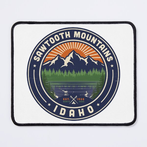 Item preview, Sawtooth Mountains Idaho Vintage Adventure Badge | Alpine Lake Hiking & Camping Design designed and sold by ArcticFoxStudio.