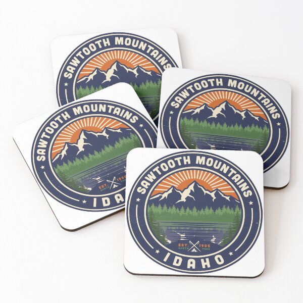 Item preview, Sawtooth Mountains Idaho Vintage Adventure Badge | Alpine Lake Hiking & Camping Design designed and sold by ArcticFoxStudio.