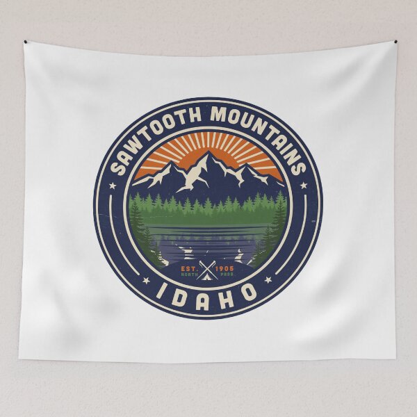 Item preview, Sawtooth Mountains Idaho Vintage Adventure Badge | Alpine Lake Hiking & Camping Design designed and sold by ArcticFoxStudio.