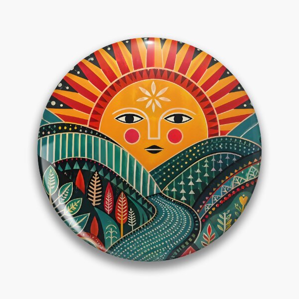 Item preview, Pattern Play Maximalist Geometric Sun Folk Art Print designed and sold by Glitchart66.