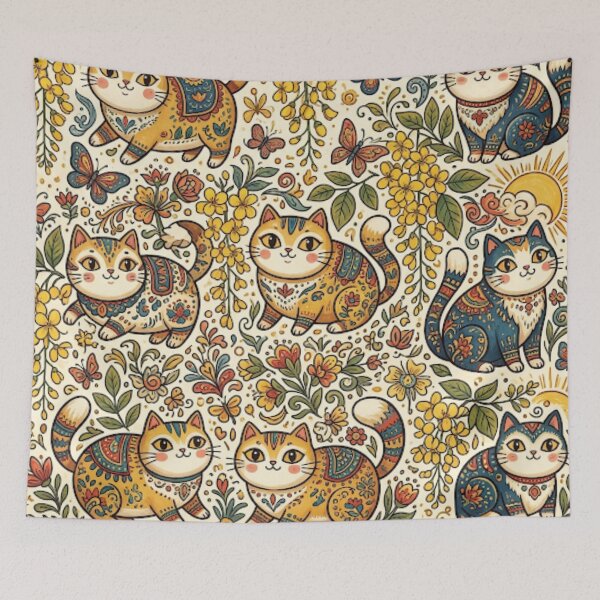 Item preview, Cute Floral Cats Pattern designed and sold by Iampoji.