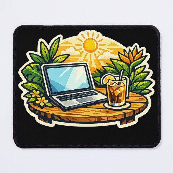 Item preview, Tropical Workday — Summer Laptop & Iced Tea Sticker designed and sold by Timeless Junction.