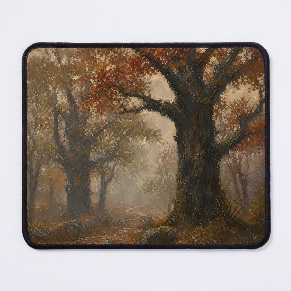 Item preview, Terracotta Autumn Forest Mist Impressionist Oil Painting Landscape designed and sold by Glitchart66.