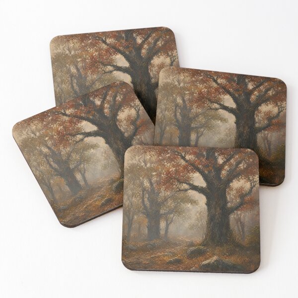 Item preview, Terracotta Autumn Forest Mist Impressionist Oil Painting Landscape designed and sold by Glitchart66.