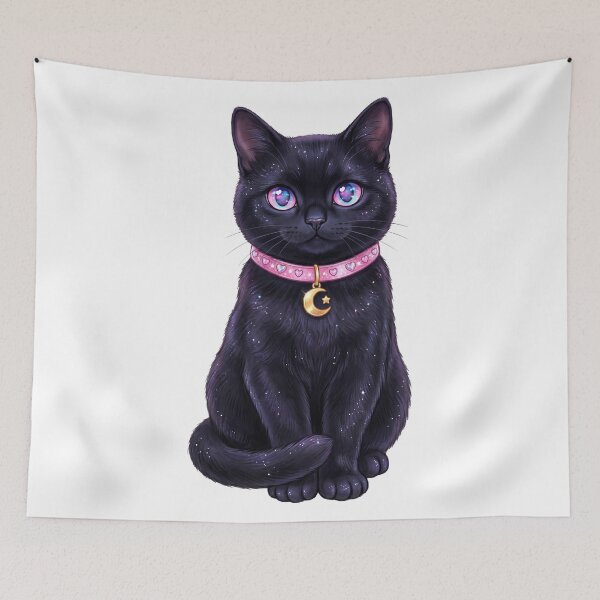 Item preview, Kawaii Black Cat with Cosmic Eyes and Crescent Moon designed and sold by Spiritualwall.