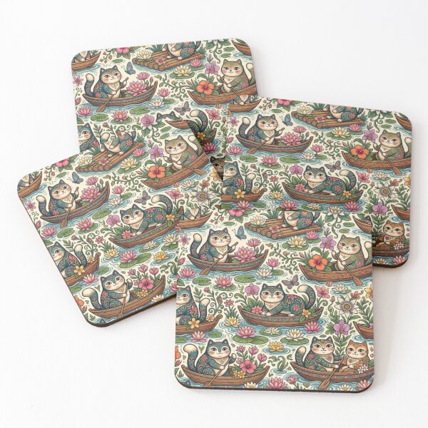 Item preview, Cute Cats in Lotus Boats designed and sold by Iampoji.