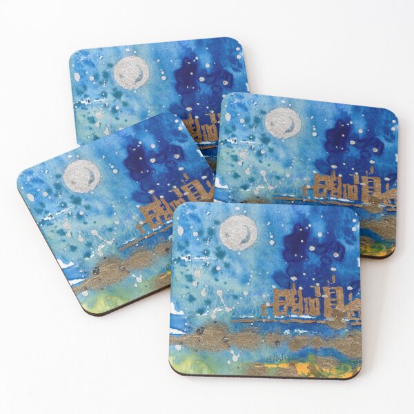 Item preview, Celestial Cityscape – Textured Starlight and Copper Enamel Art designed and sold by Cass Harker Studio.