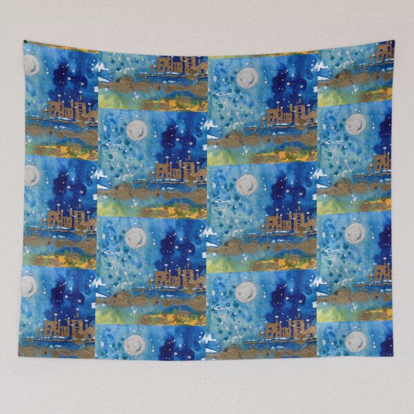 Item preview, Celestial Cityscape – Textured Starlight and Copper Enamel Art designed and sold by Cass Harker Studio.