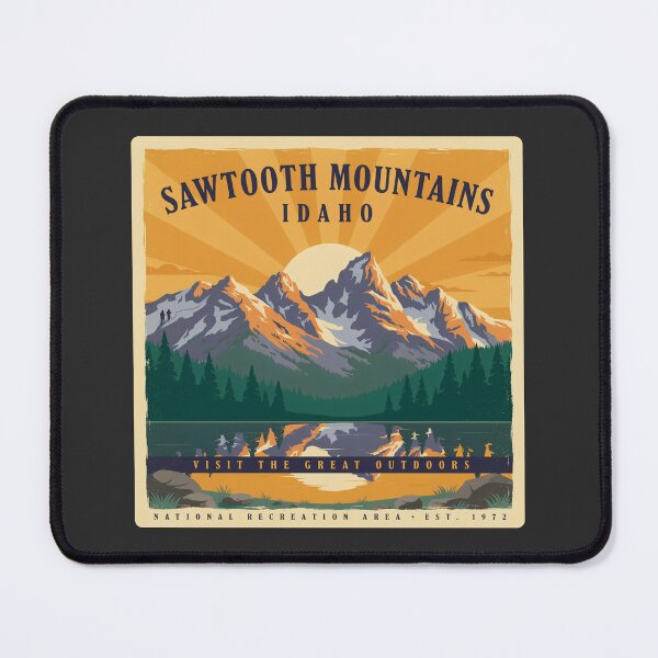 Item preview, Sawtooth Mountains Idaho Vintage Travel Poster | National Recreation Area Outdoor Adventure Design designed and sold by ArcticFoxStudio.