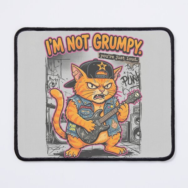 Item preview, I'm Not Grumpy Punk Cat Shirt | Pop Punk Orange Cat Guitar Graphic designed and sold by DmaarGroup.