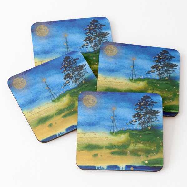 Item preview, Moonlit Shoreline – Abstract Blue and Green Landscape Art designed and sold by Cass Harker Studio.