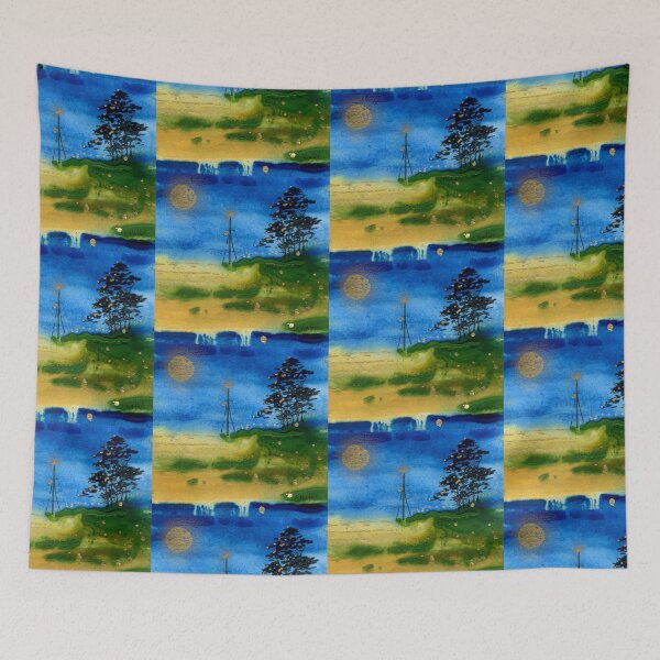 Item preview, Moonlit Shoreline – Abstract Blue and Green Landscape Art designed and sold by Cass Harker Studio.