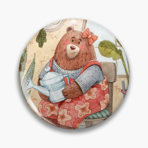 Item preview, Cozy watercolor illustration of a sweet teddy bear girl watering houseplants in a warm sunlit room designed and sold by SashaZinch.