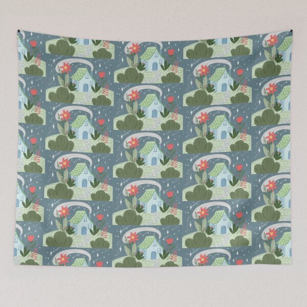 Item preview, Whimsical Cottagecore House Under Starry Sky designed and sold by LafinaArt.