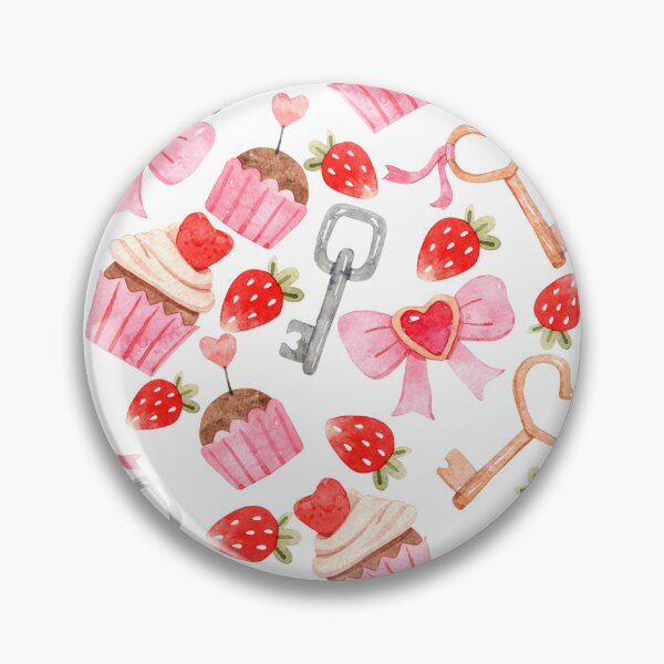 Item preview, Cute watercolor Valentine pattern featuring heart-shaped keys, pink bows, strawberries, cupcakes, and romantic pastel details designed and sold by SashaZinch.