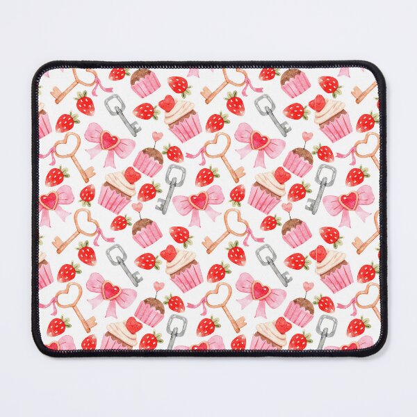 Item preview, Cute watercolor Valentine pattern featuring heart-shaped keys, pink bows, strawberries, cupcakes, and romantic pastel details designed and sold by SashaZinch.