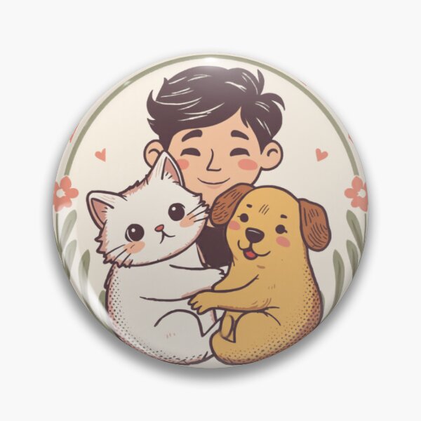 Item preview, Whimsical Pets - Vintage Badge with Cute Cartoon Animals for Pet Lovers designed and sold by RedRubyBubble.