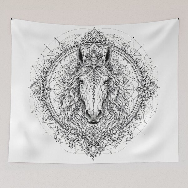 Item preview, Royal Horse Mandala Art | Crowned Horse Sacred Geometry Illustration | Luxury Ornamental Line Art designed and sold by suryabumblee.