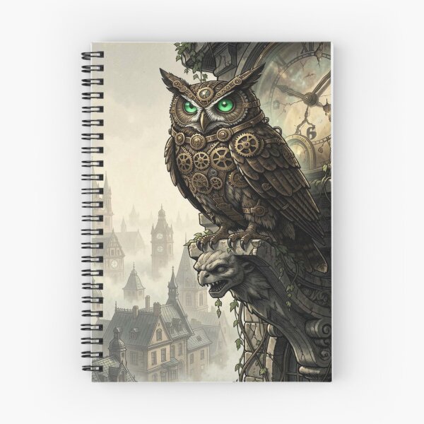 Item preview, Steampunk owl on a tower with clockwork details in a mystical atmosphere and cinematic depth designed and sold by FotoworldEdel.