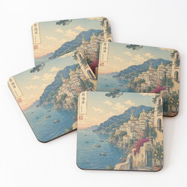 Item preview, Amalfi Coast Ukiyo-e Art Print | Italian Riviera Japanese Woodblock Landscape designed and sold by Vandy Fullam.