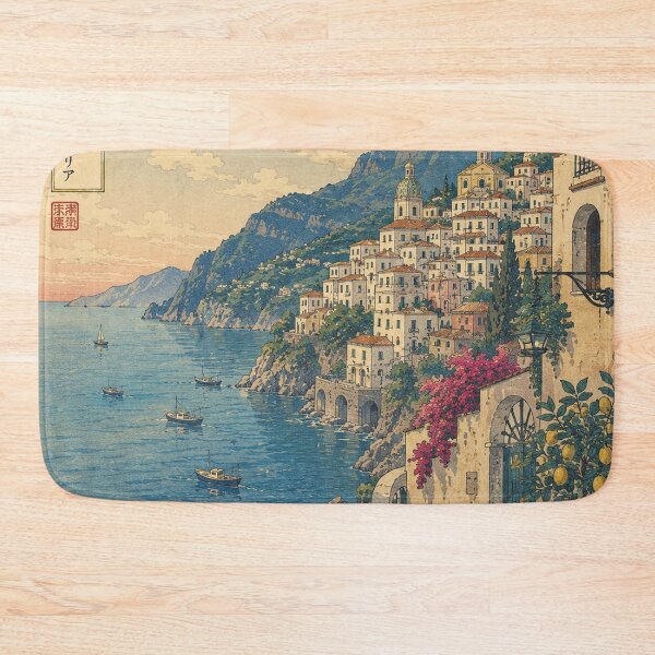 Item preview, Amalfi Coast Ukiyo-e Art Print | Italian Riviera Japanese Woodblock Landscape designed and sold by Vandy Fullam.