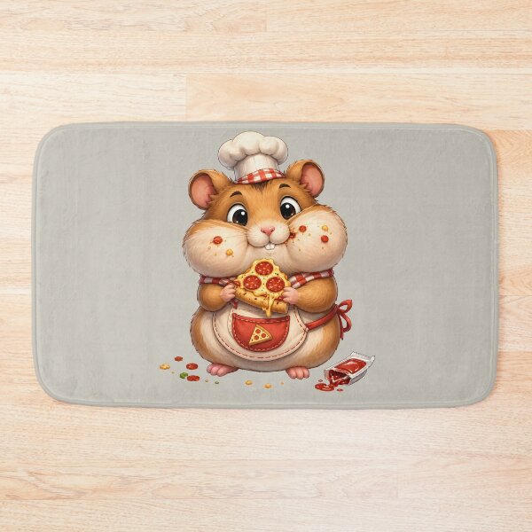 Item preview, Cute Hamster Chef Eating Pepperoni Pizza designed and sold by SRY SHOP.