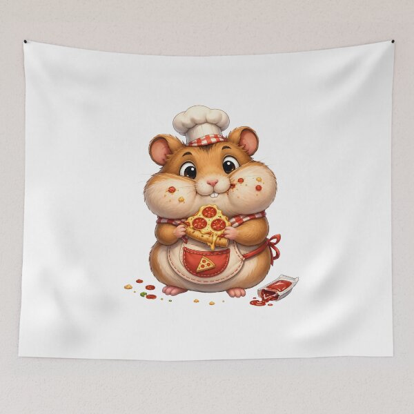 Item preview, Cute Hamster Chef Eating Pepperoni Pizza designed and sold by SRY SHOP.