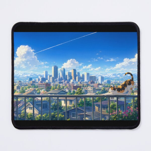 Item preview, Cat stretches on balcony railing overlooking city designed and sold by Moondigger Merch.