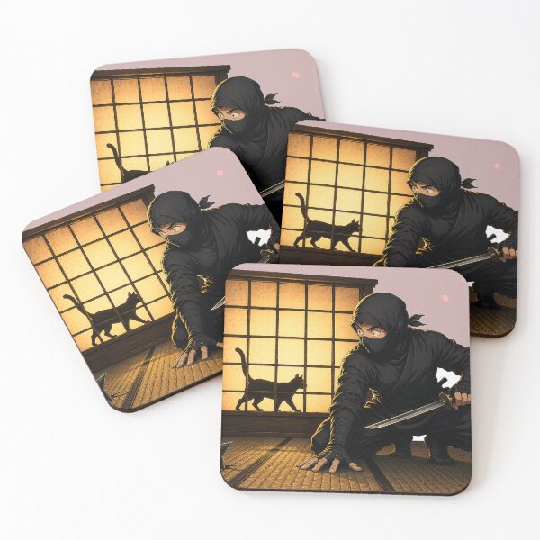Item preview, Ninja Startled by Cat Shadow — Japanese Shoji Screen Art designed and sold by Aguri-tei.