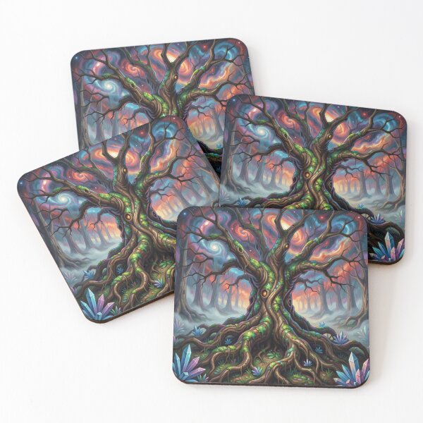 Item preview, Mystical ancient tree with vibrant colors, cosmic sky and powerful fantasy atmosphere designed and sold by FotoworldEdel.