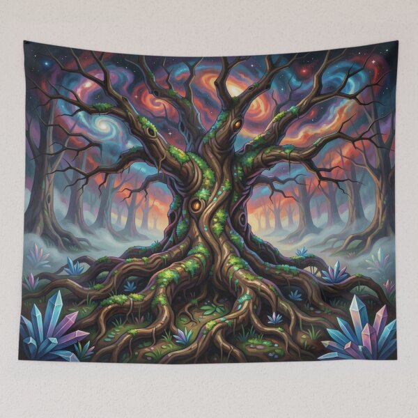 Item preview, Mystical ancient tree with vibrant colors, cosmic sky and powerful fantasy atmosphere designed and sold by FotoworldEdel.