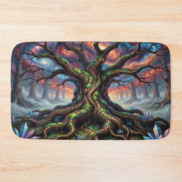 Artikelvorschau, Mystischer uralter Baum mit leuchtenden Farben, kosmischem Himmel und kraftvoller Fantasy‑Atmosphäre entworfen und verkauft von FotoworldEdel.