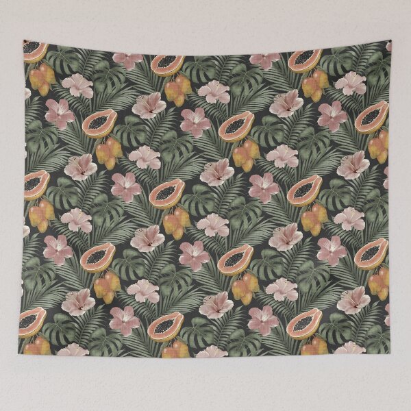 Item preview, Midnight Black Tropical Botanical Monstera Hibiscus Maximalist Garden designed and sold by chrisdembinski.