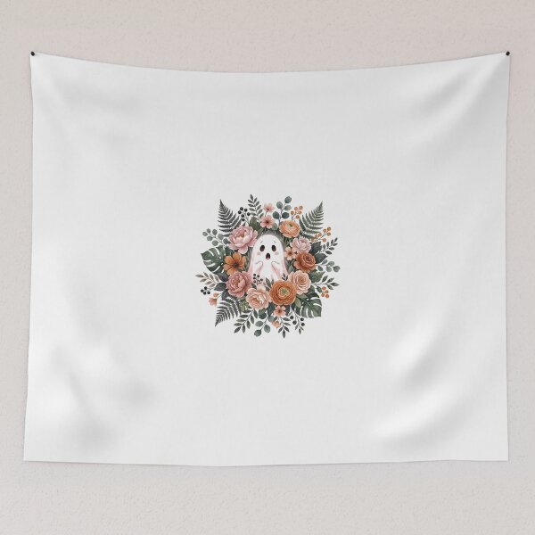 Item preview, Cute Ghost Floral Wreath Autumn Flowers Watercolor Art designed and sold by longngusuc.