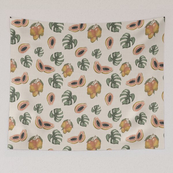 Item preview, Organic Papaya and Monstera Leaf Toss Muted Tropical Fruit designed and sold by chrisdembinski.