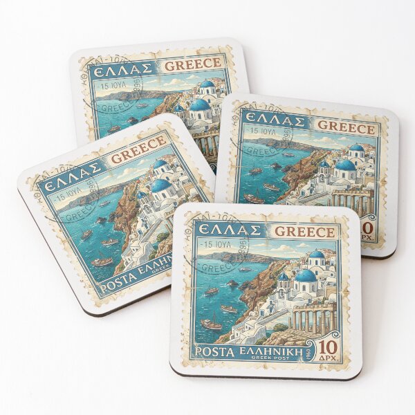 Item preview, Vintage Greece Postage Stamp | Santorini Greek Islands Travel Art designed and sold by Timeless Decor.