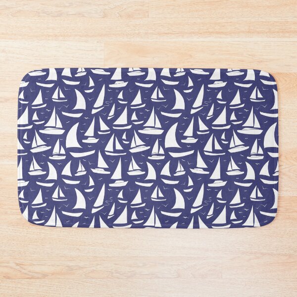 Item preview, Sailing Boats Pattern Navy Blue and White Nautical Design designed and sold by CreativeBridge.